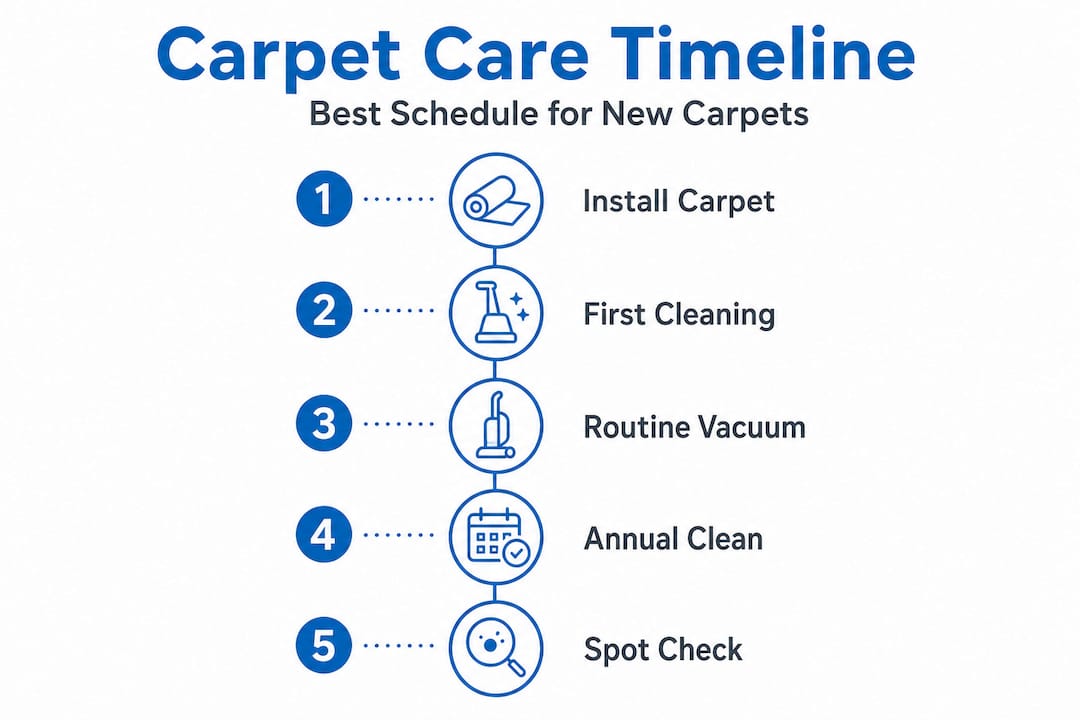 Vertical flow infographic showing carpet cleaning schedule