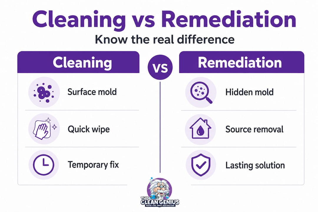 Infographic comparing cleaning and remediation steps