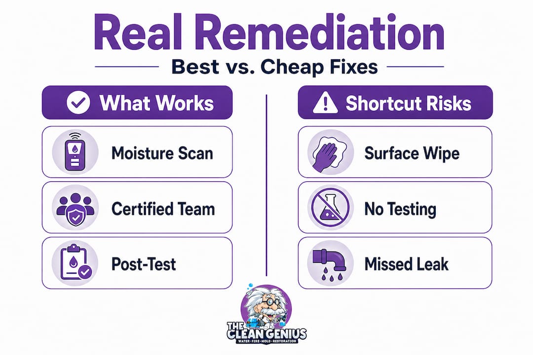 Infographic comparing real vs. shortcut mold fixes
