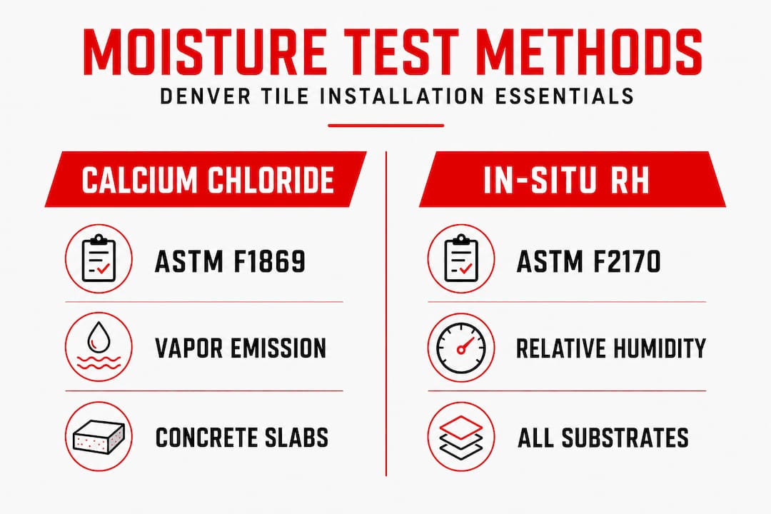 Infographic comparing tile moisture test methods