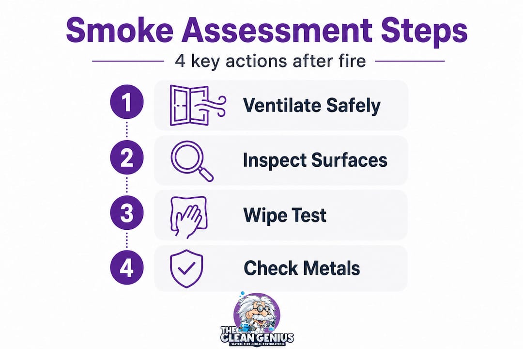 Infographic showing smoke residue assessment steps
