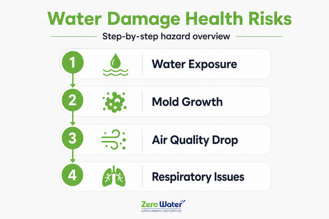 Infographic of health risks from water damage step-by-step
