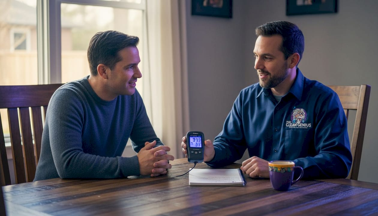 Homeowner speaks with certified mold specialist