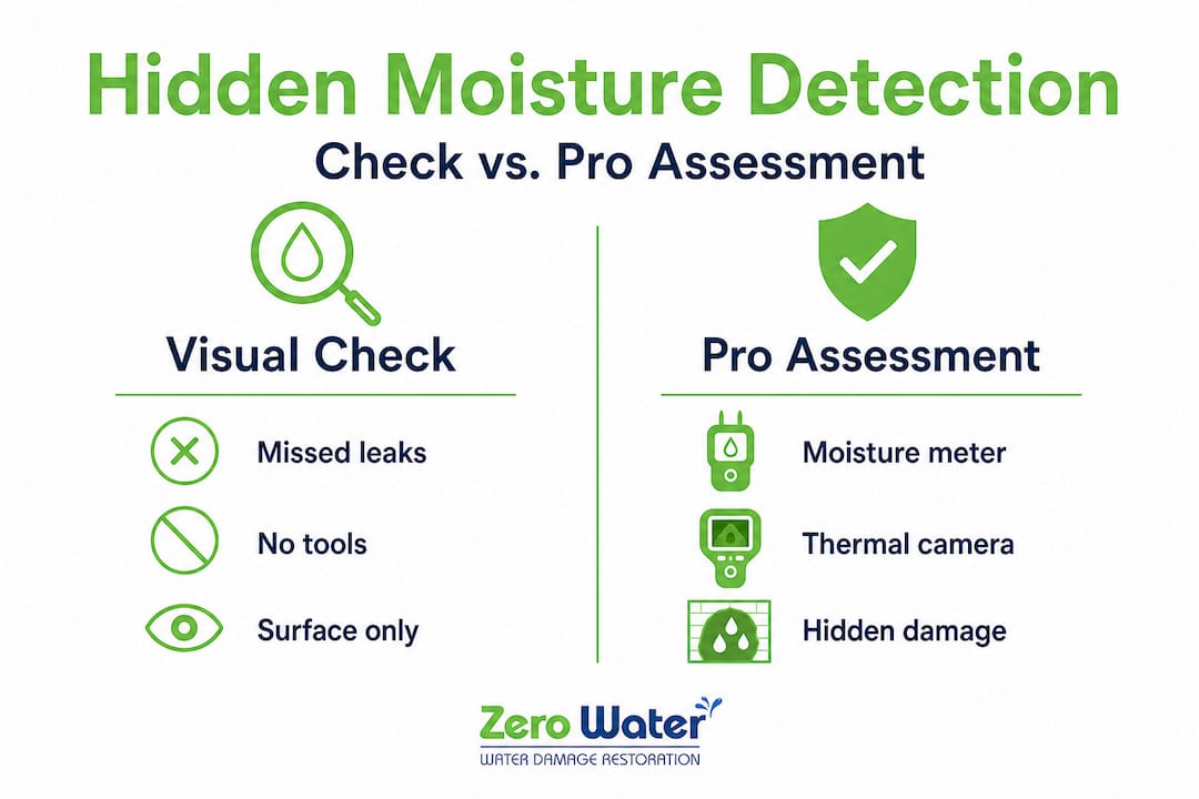 Infographic comparing visual and professional moisture checks