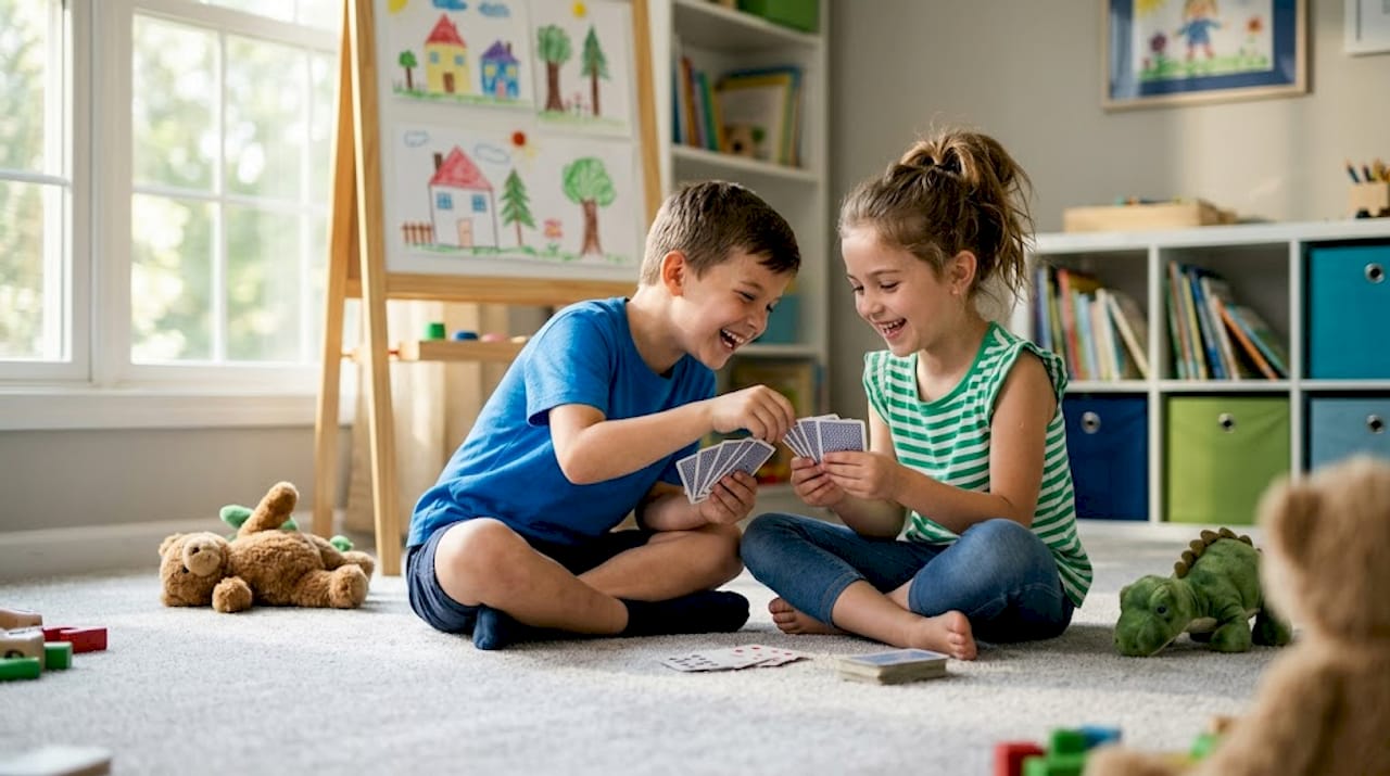 Children playing on clean living room carpet