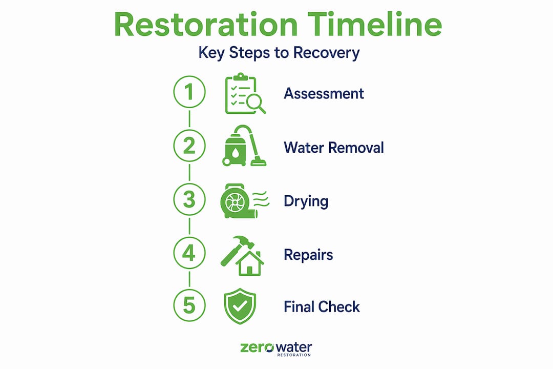 Infographic showing water damage restoration steps