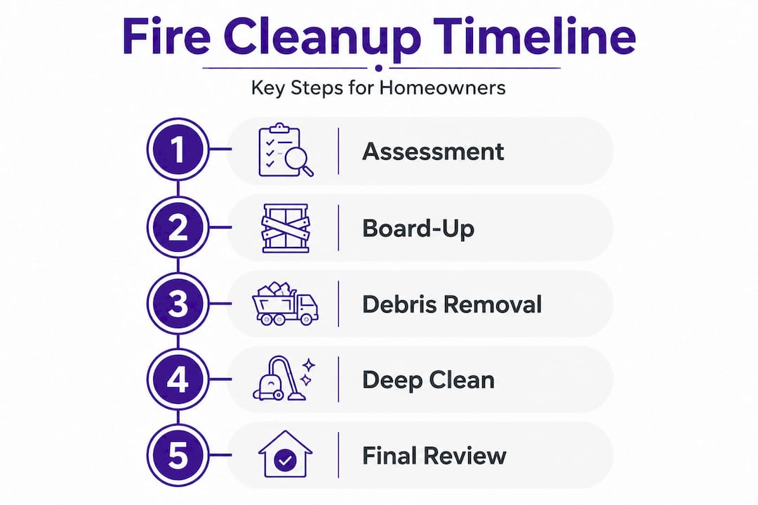 Infographic showing fire cleanup process steps