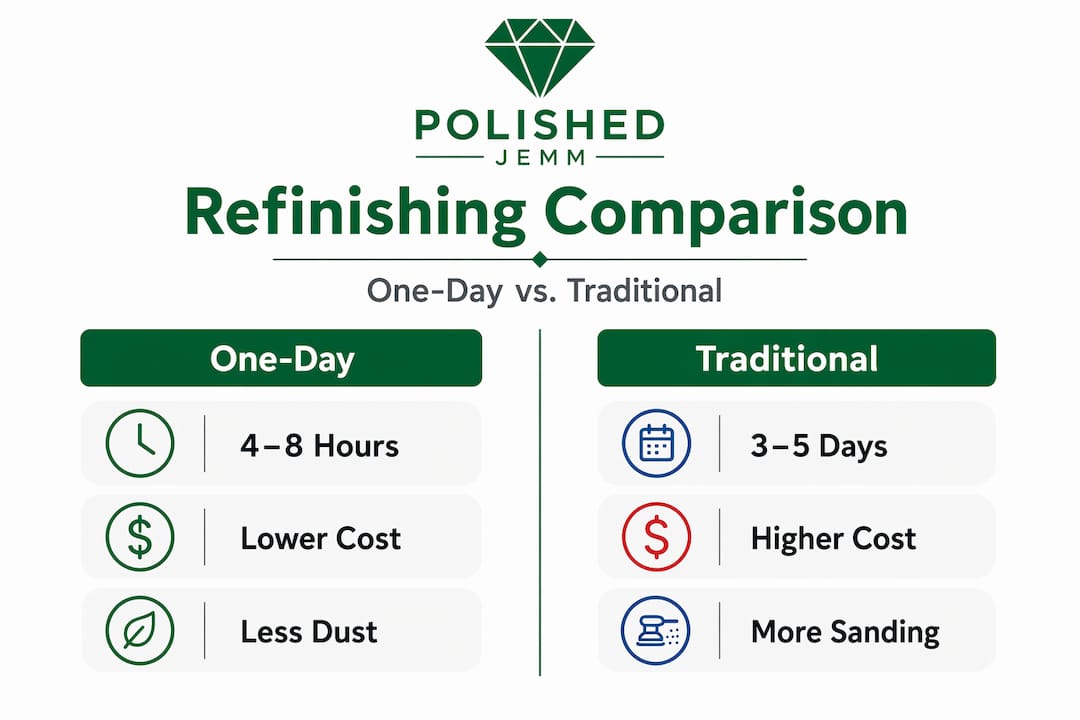 Infographic comparing one-day and traditional refinishing