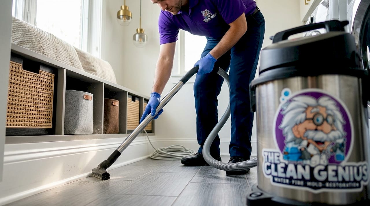 Technician using HEPA vacuum to clean mold