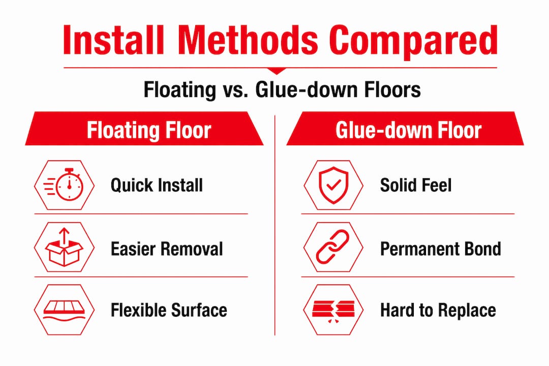 Infographic comparing floating and glue-down floors