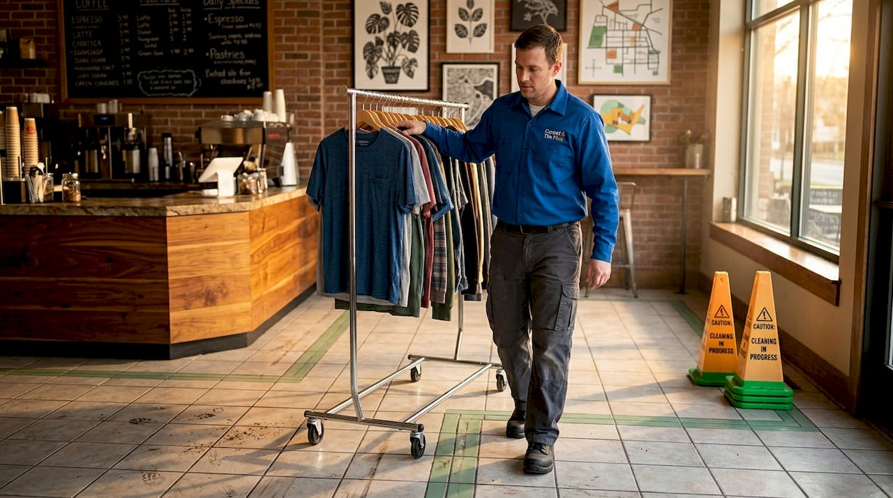 Worker preparing retail space for cleaning