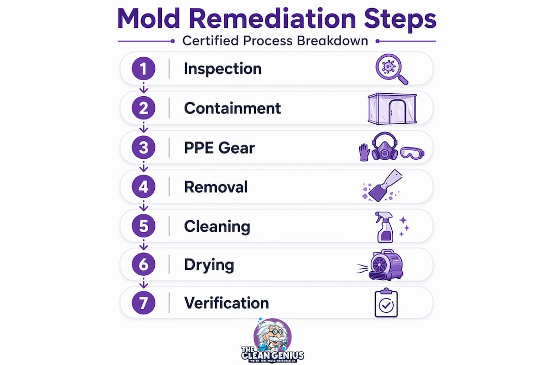 Infographic showing steps in certified mold remediation