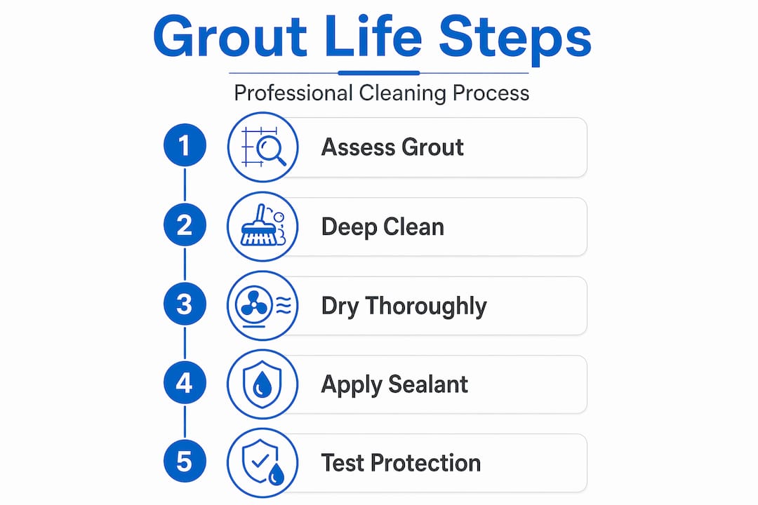 Infographic showing 5-step grout care process
