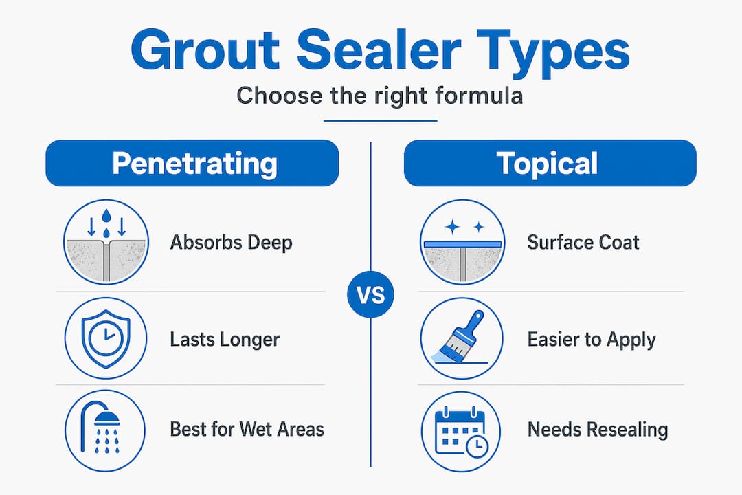 Infographic comparing penetrating vs topical grout sealers