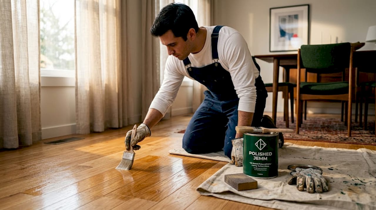 Installer applying oil-based polyurethane finish