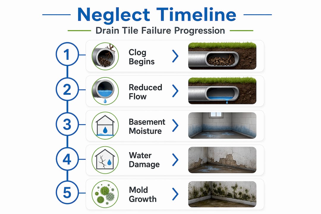 Infographic of drain tile failure progression