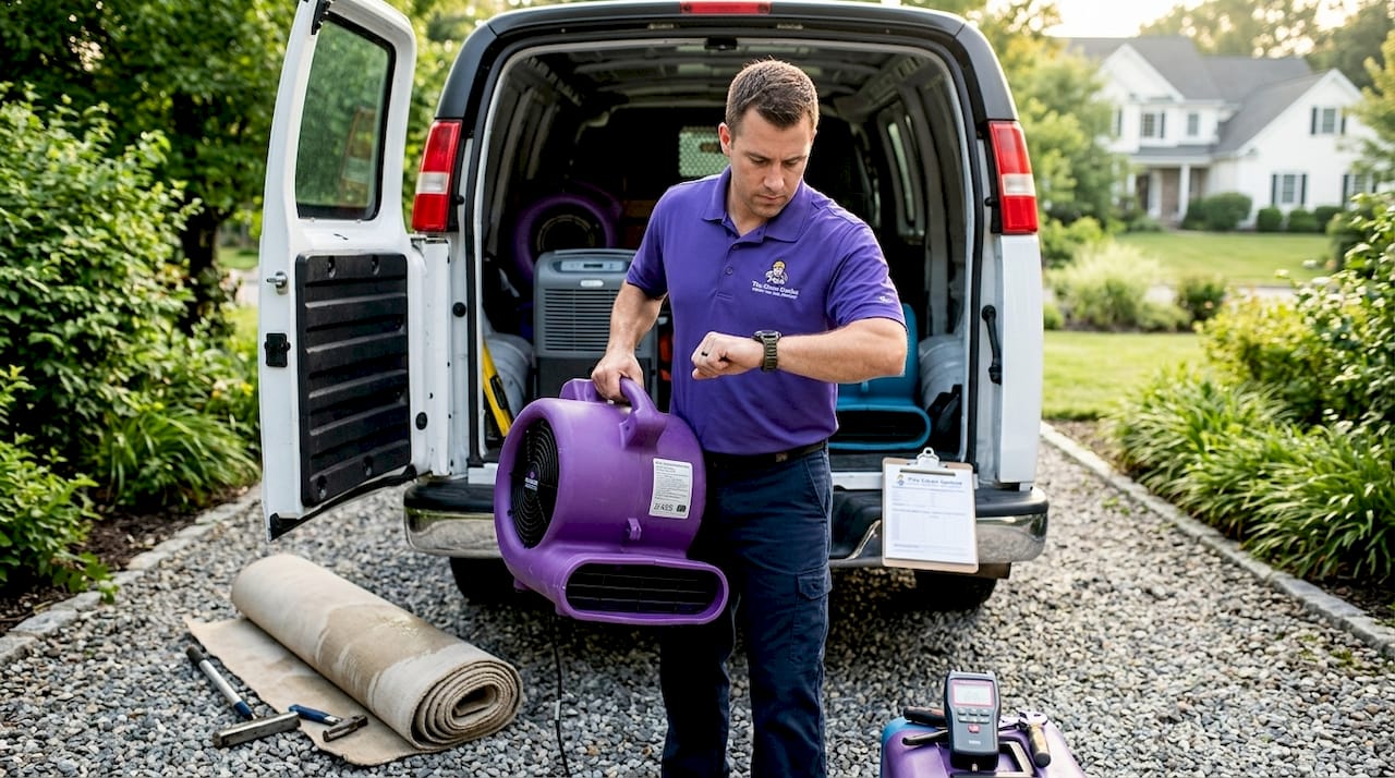 Technician unloading air mover from service van