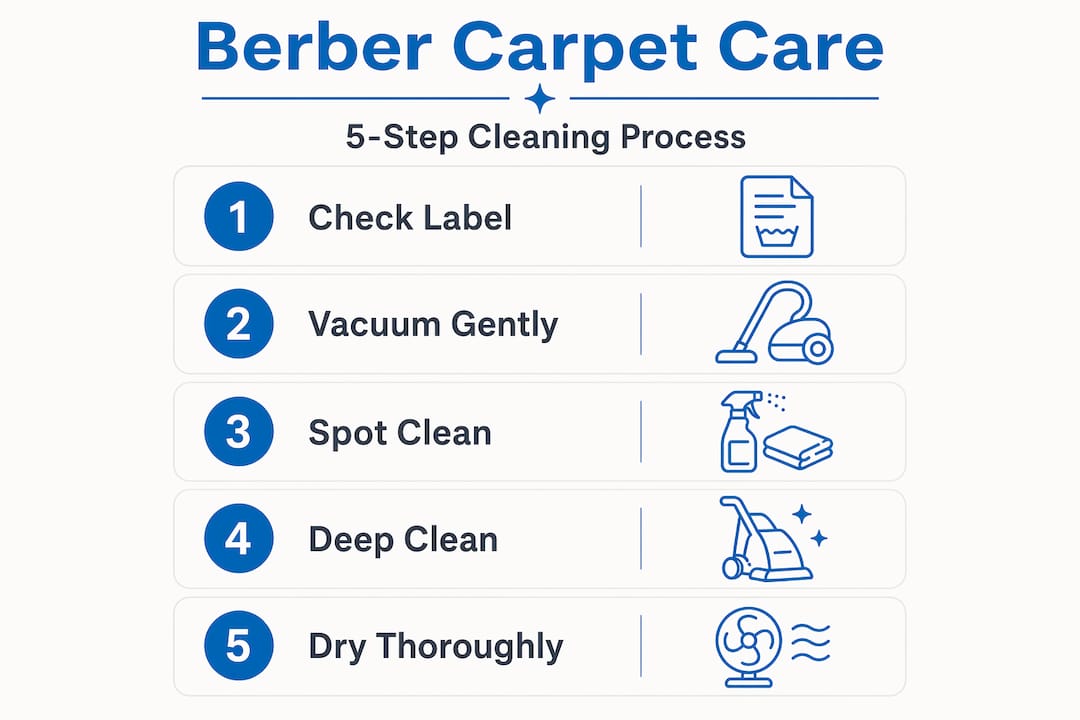 Infographic showing five-step Berber carpet cleaning process