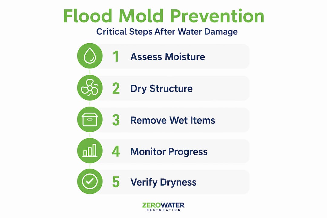 Infographic showing flood mold prevention steps