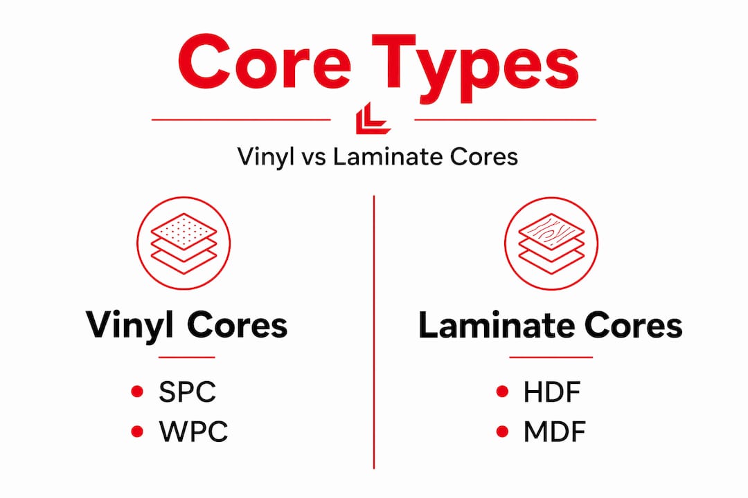 Infographic comparing vinyl and laminate core types