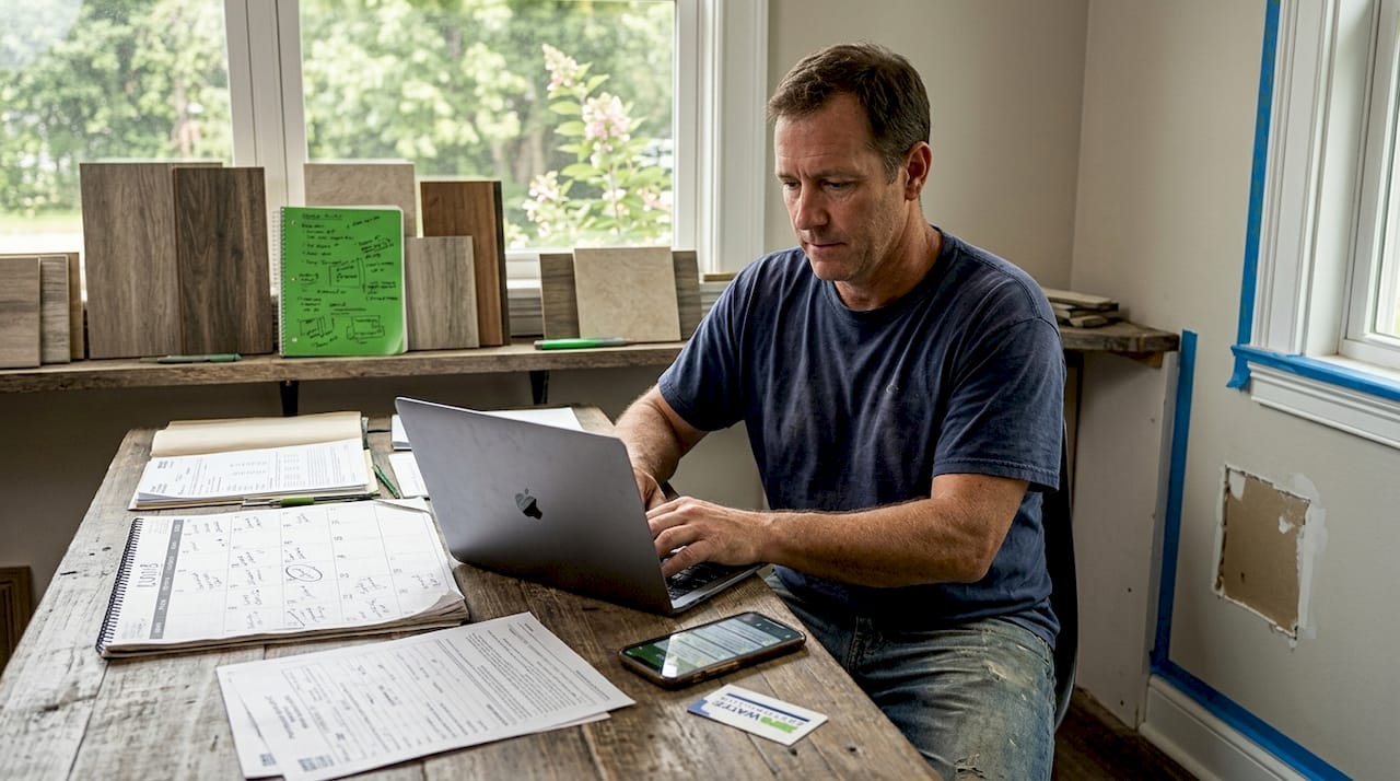 Contractor schedules rebuild on cluttered table