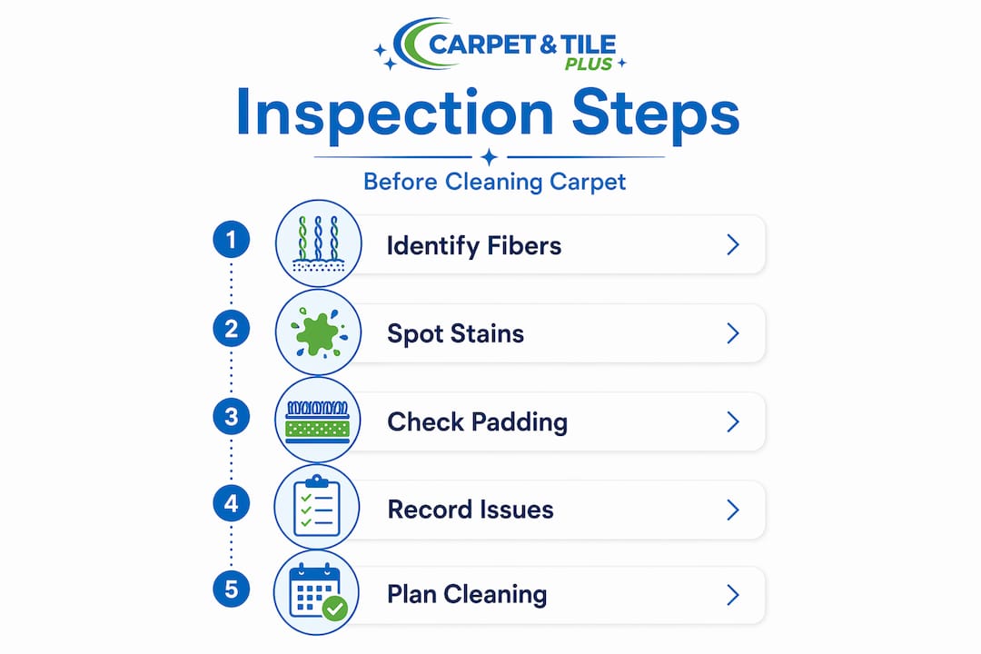 Infographic showing 5 steps of carpet inspection