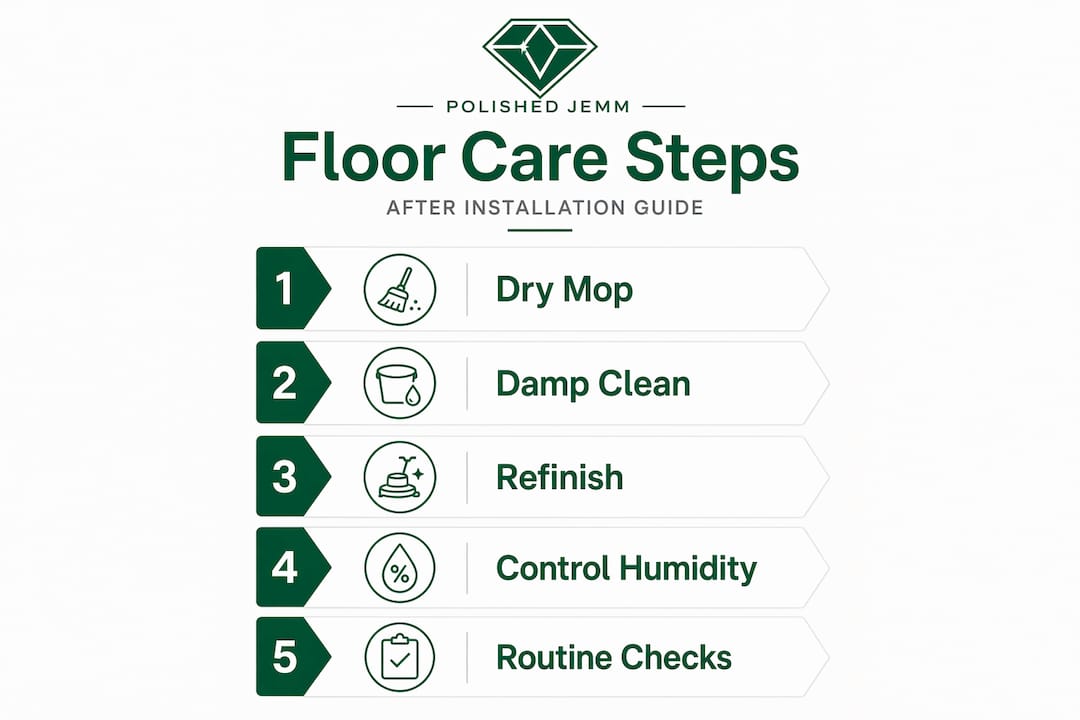 Infographic showing floor care steps after installation