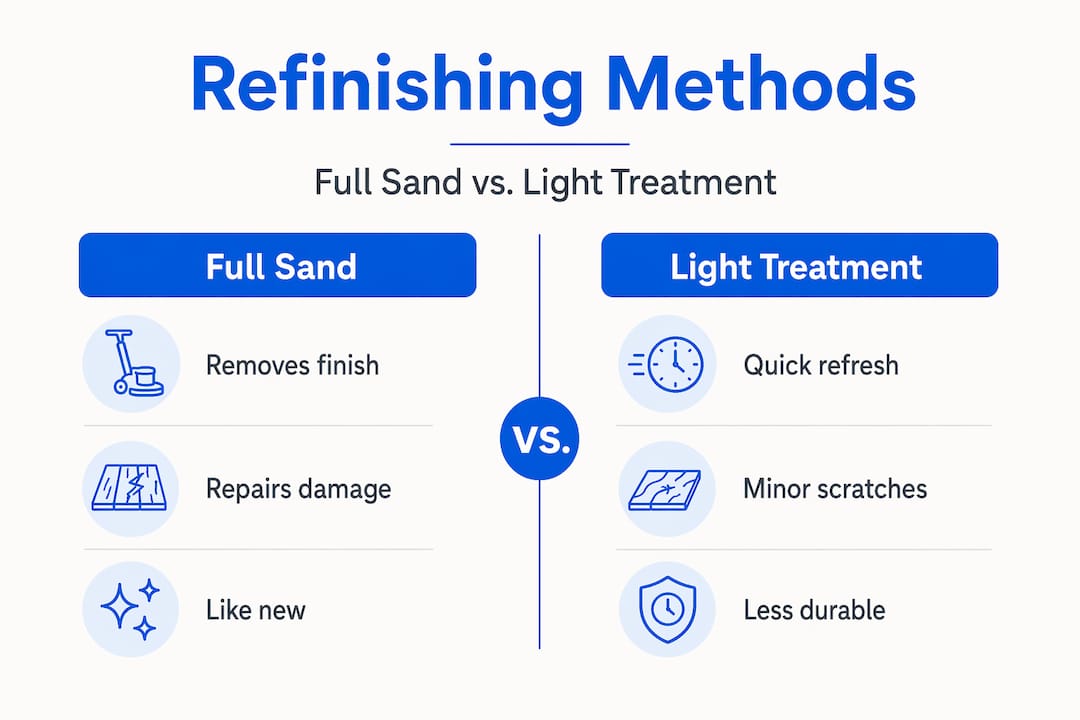 Infographic comparing full sand to light floor treatment