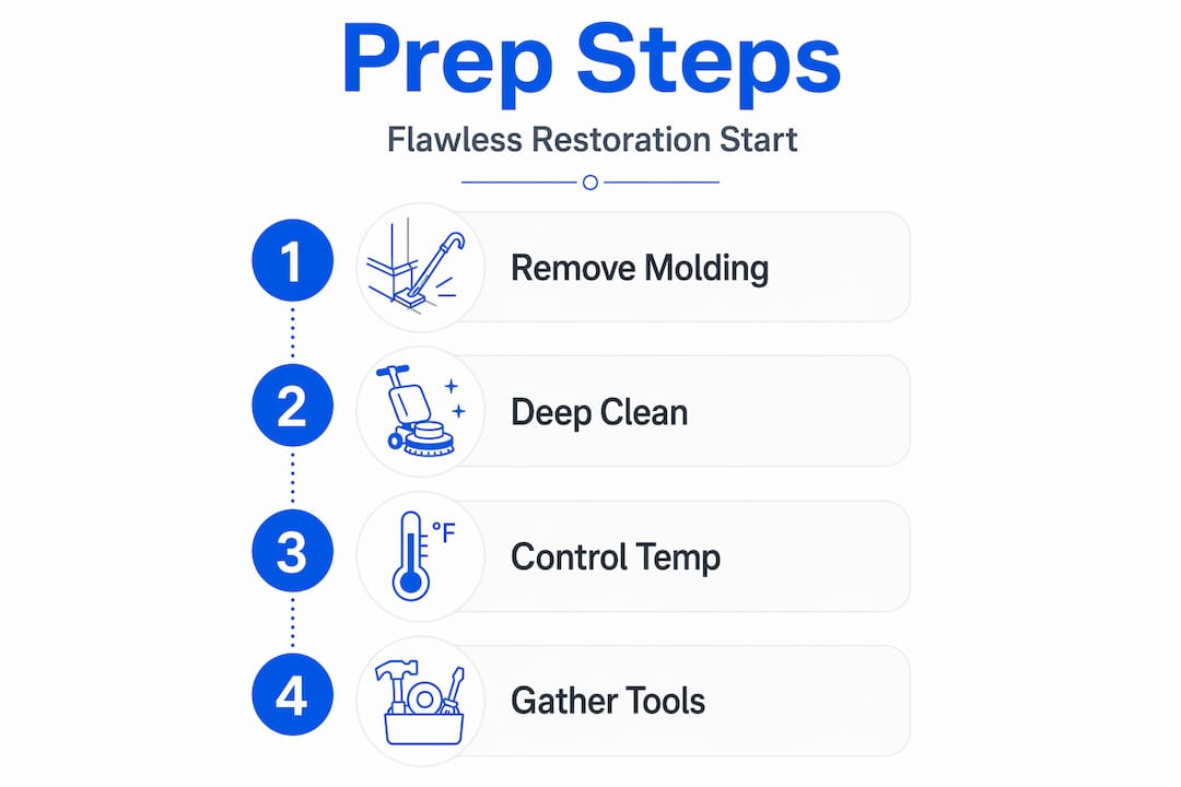 Infographic showing four hardwood floor prep steps