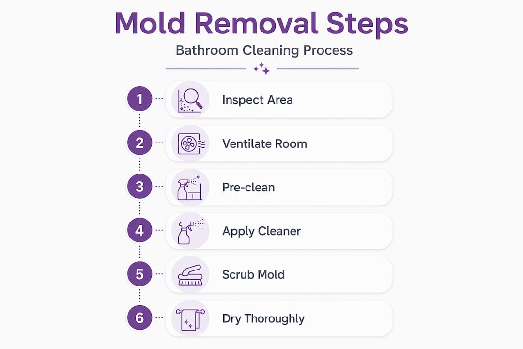 Infographic with steps for bathroom mold removal process