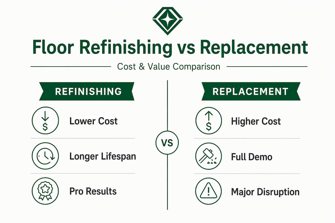 Infographic comparing refinishing and replacement benefits