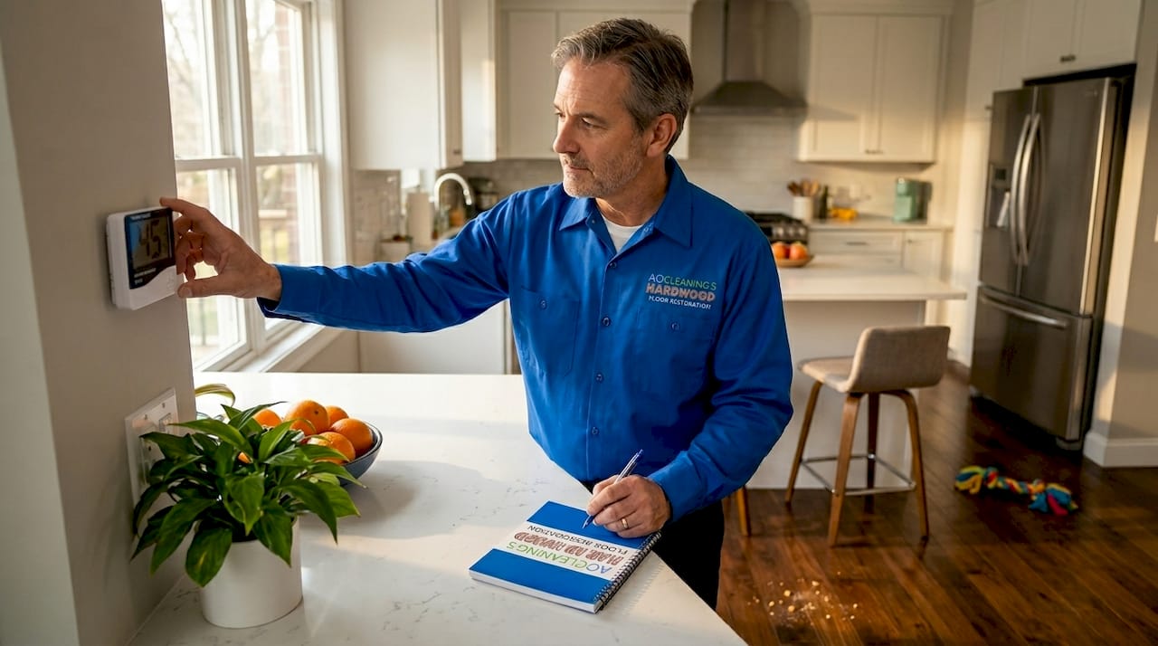 Man checking humidity for hardwood floors