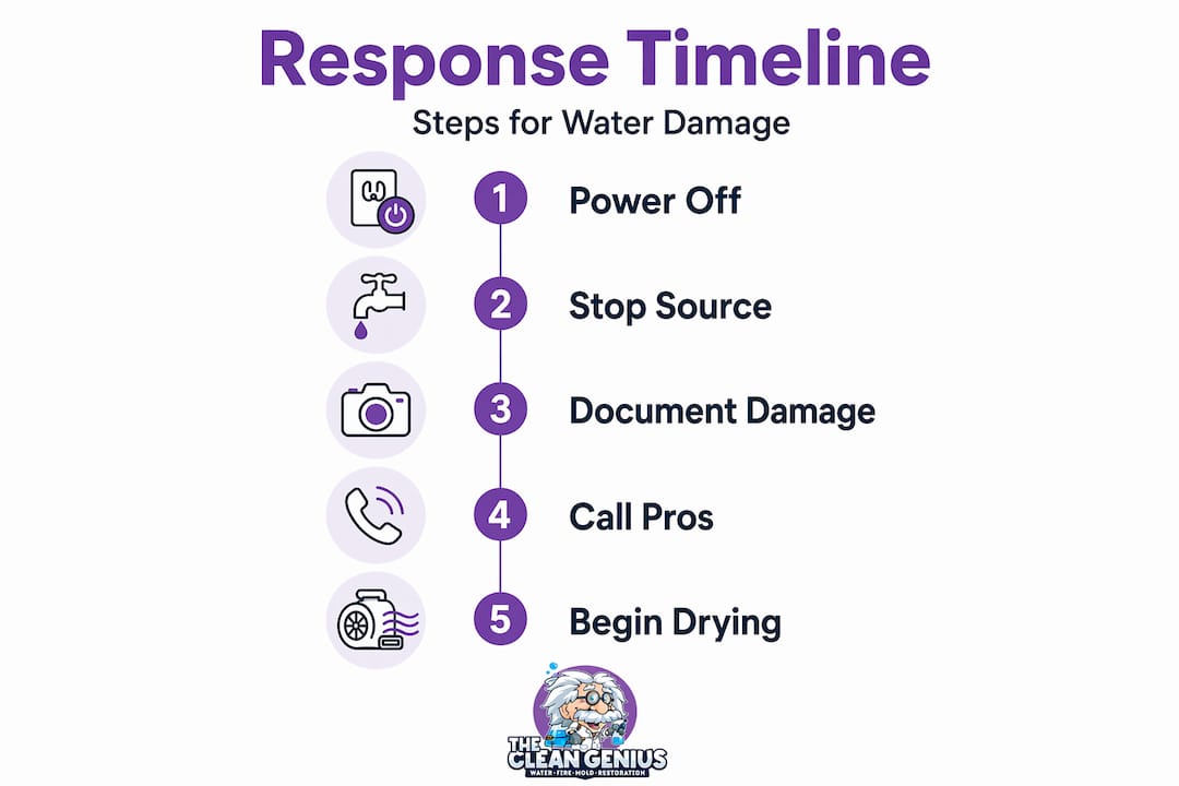 Infographic shows water damage response steps
