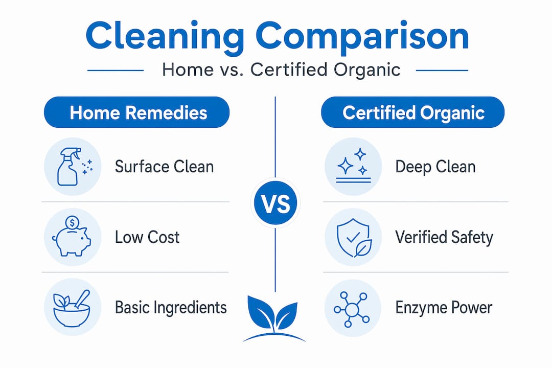 Infographic comparing home remedies and organic cleaners