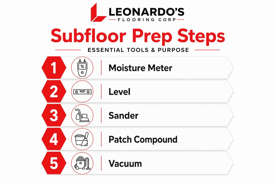 Infographic showing key subfloor prep tools
