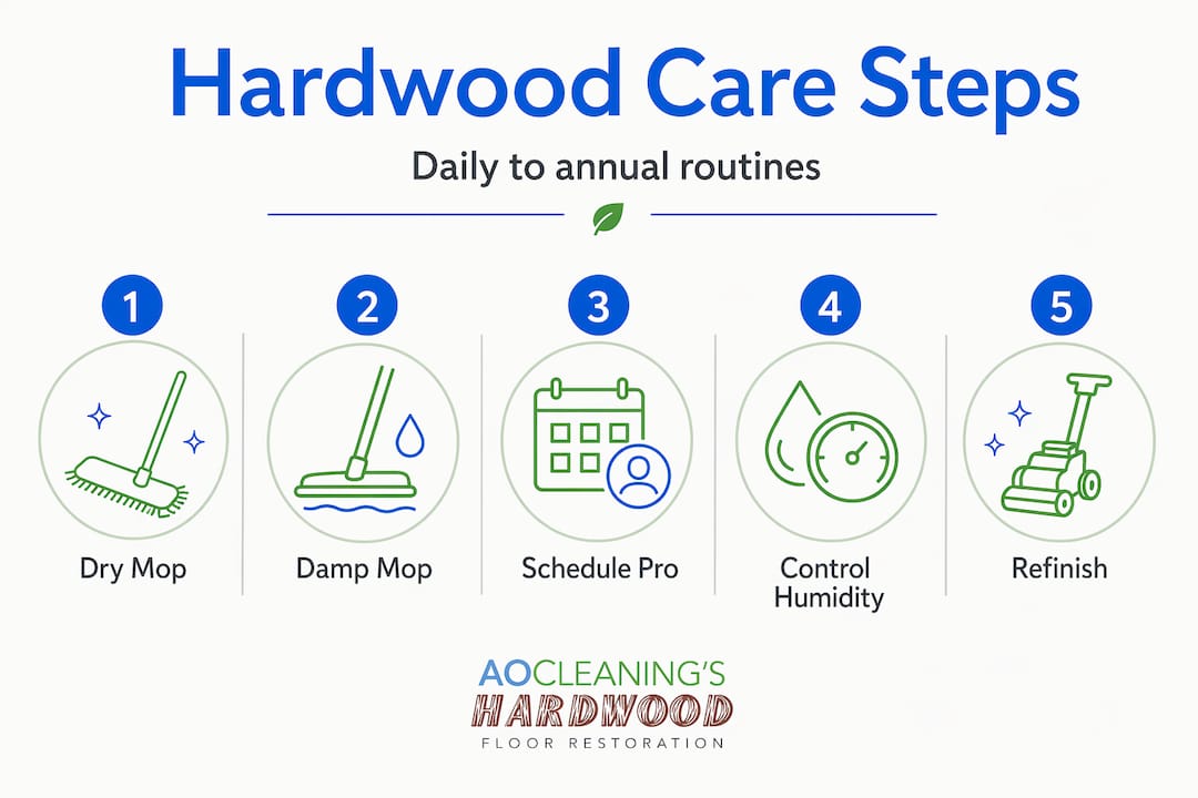 Infographic showing hardwood care steps