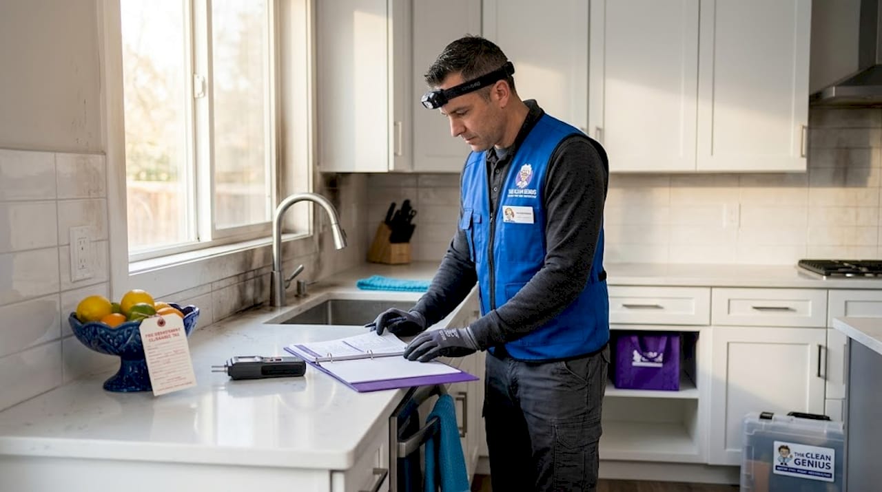 Contractor performing home fire safety assessment