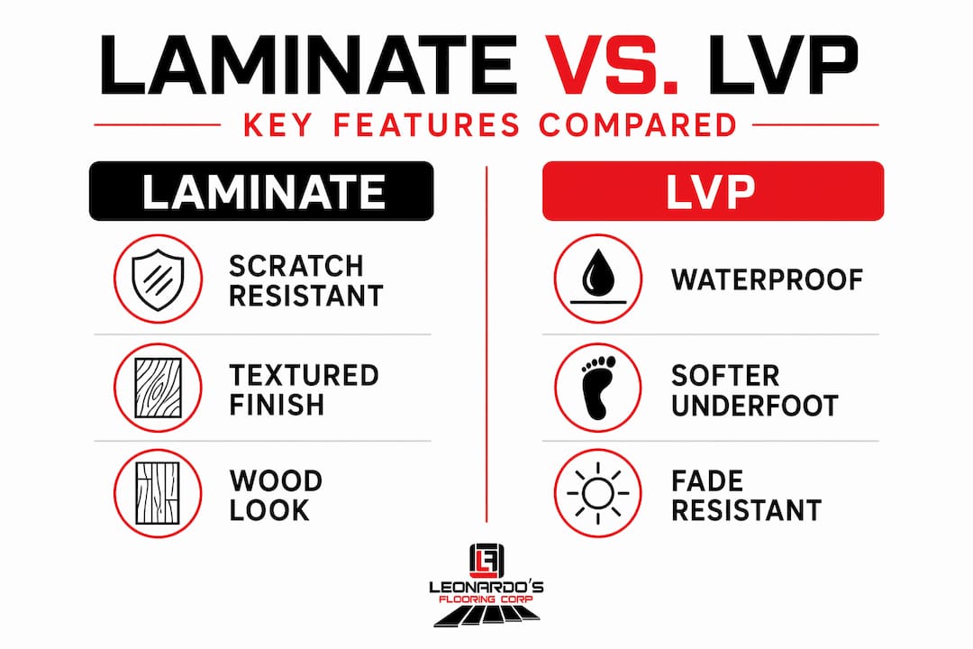 Infographic comparing laminate and LVP flooring features