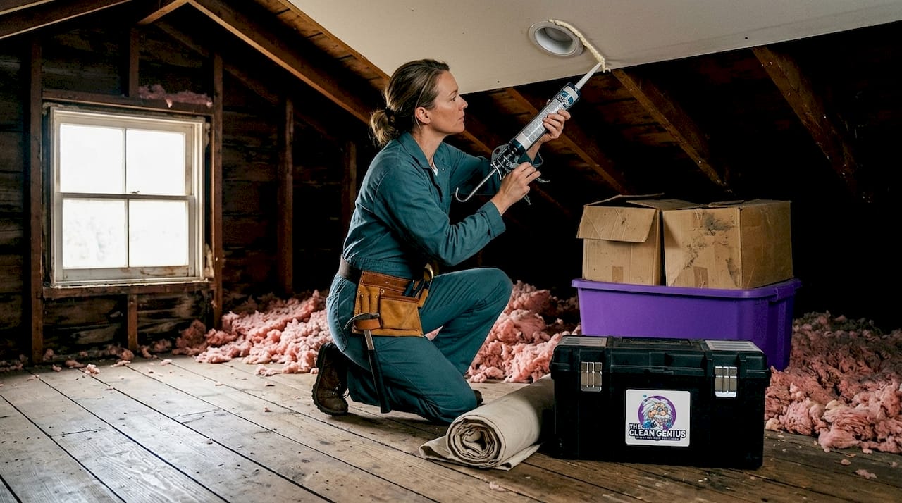 Professional sealing attic bypass with foam caulk