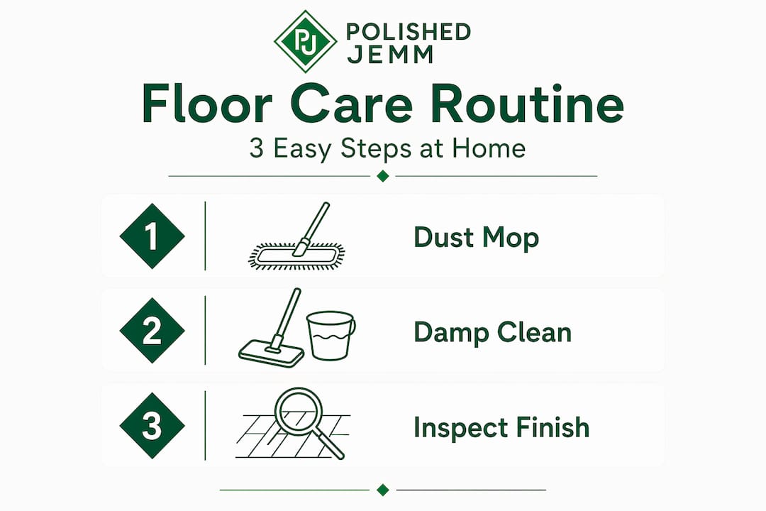 Infographic showing three-step floor care process