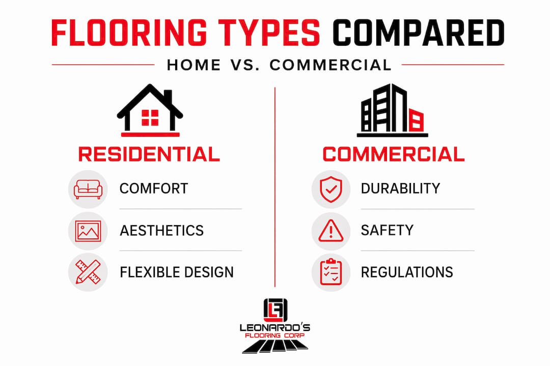 Infographic comparing residential and commercial flooring
