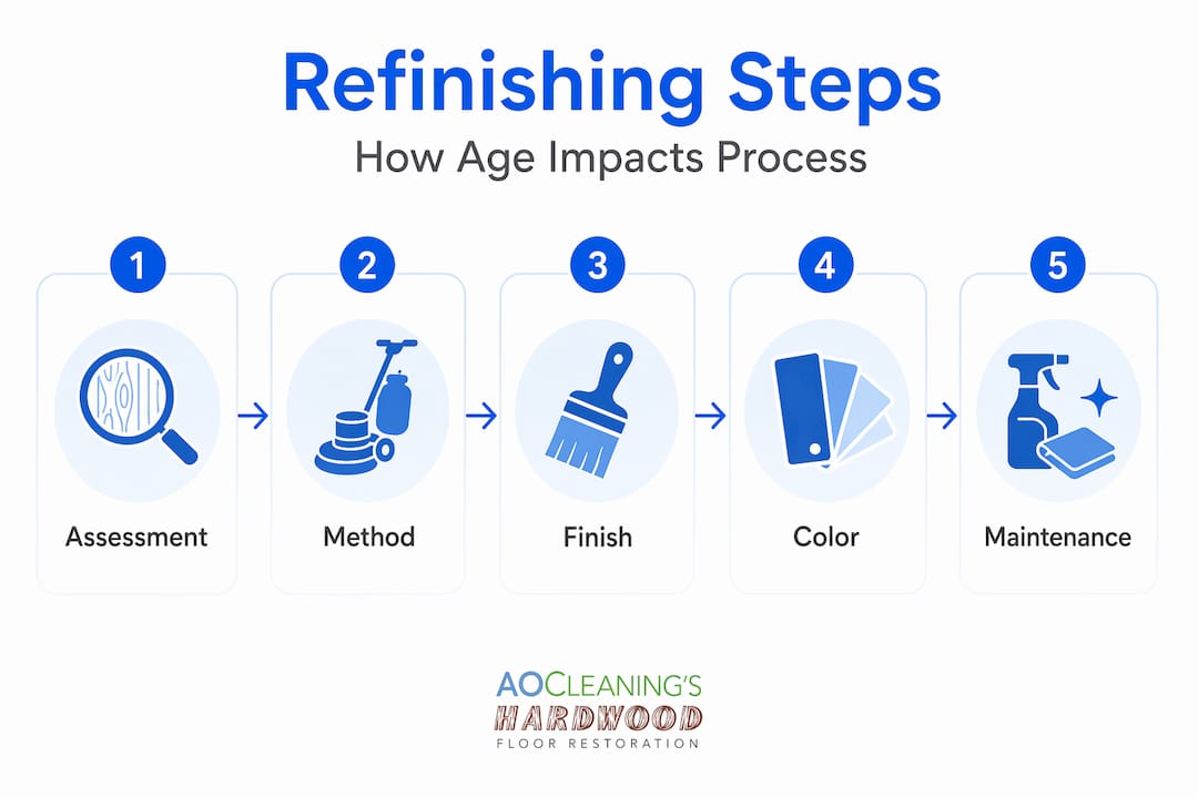 Infographic showing refinishing steps as vertical flow