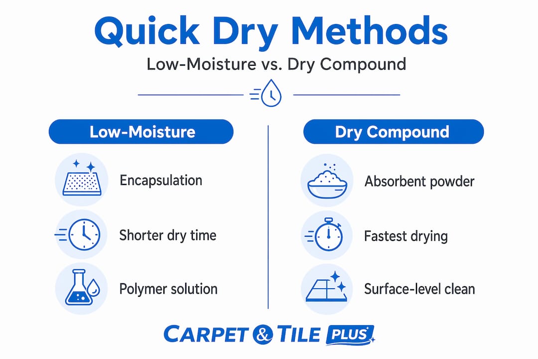 Infographic comparing carpet quick dry methods