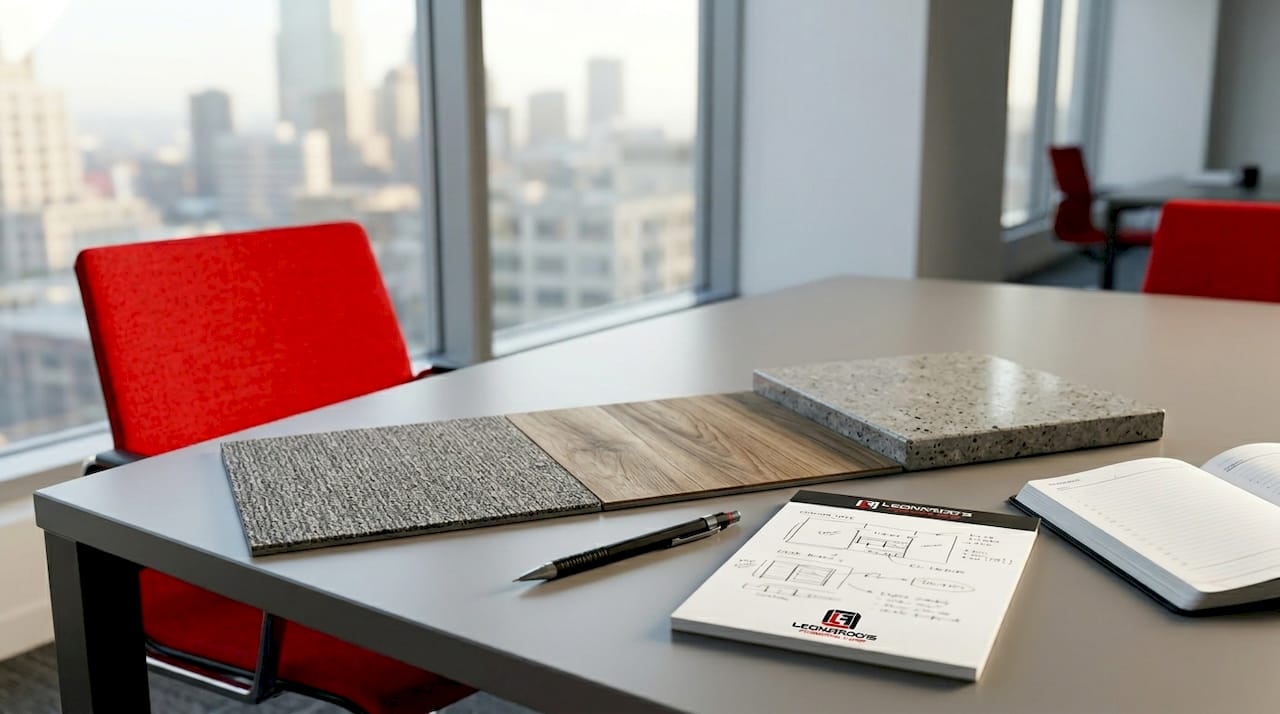 Commercial flooring materials side by side
