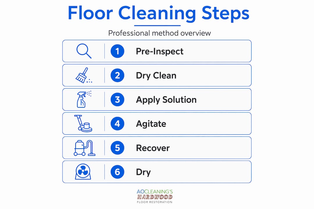Infographic showing professional floor cleaning steps