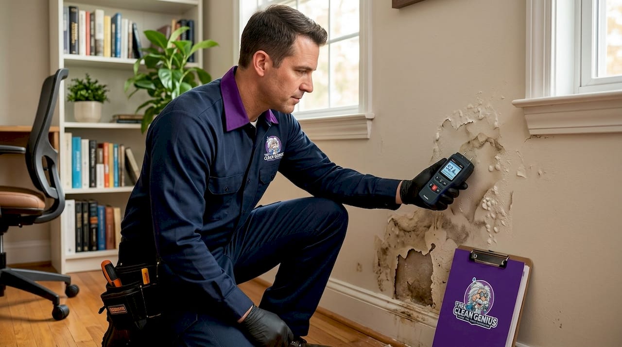 Technician assessing delayed water damage signs