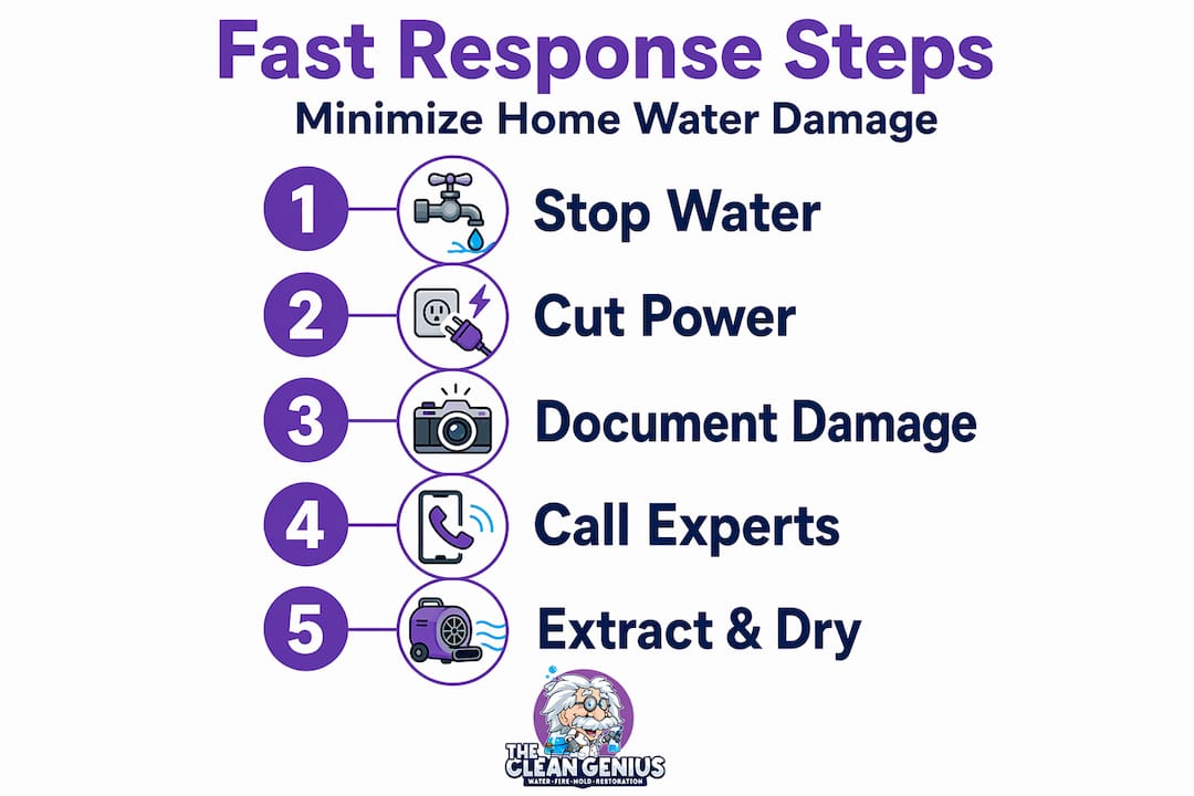 Infographic showing steps of water damage response