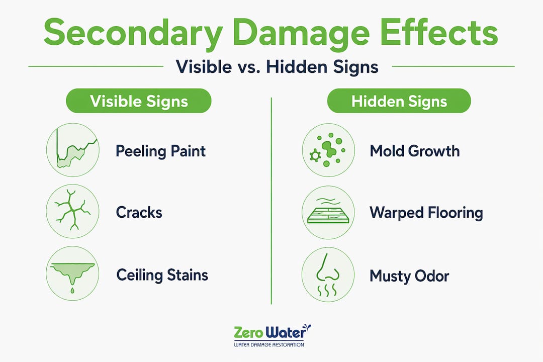 Infographic compares visible and hidden water damage effects