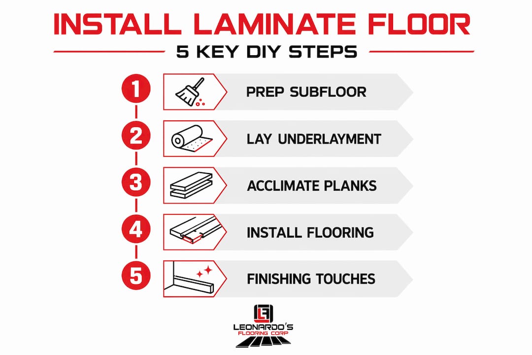 Infographic showing steps for laminate floor installation