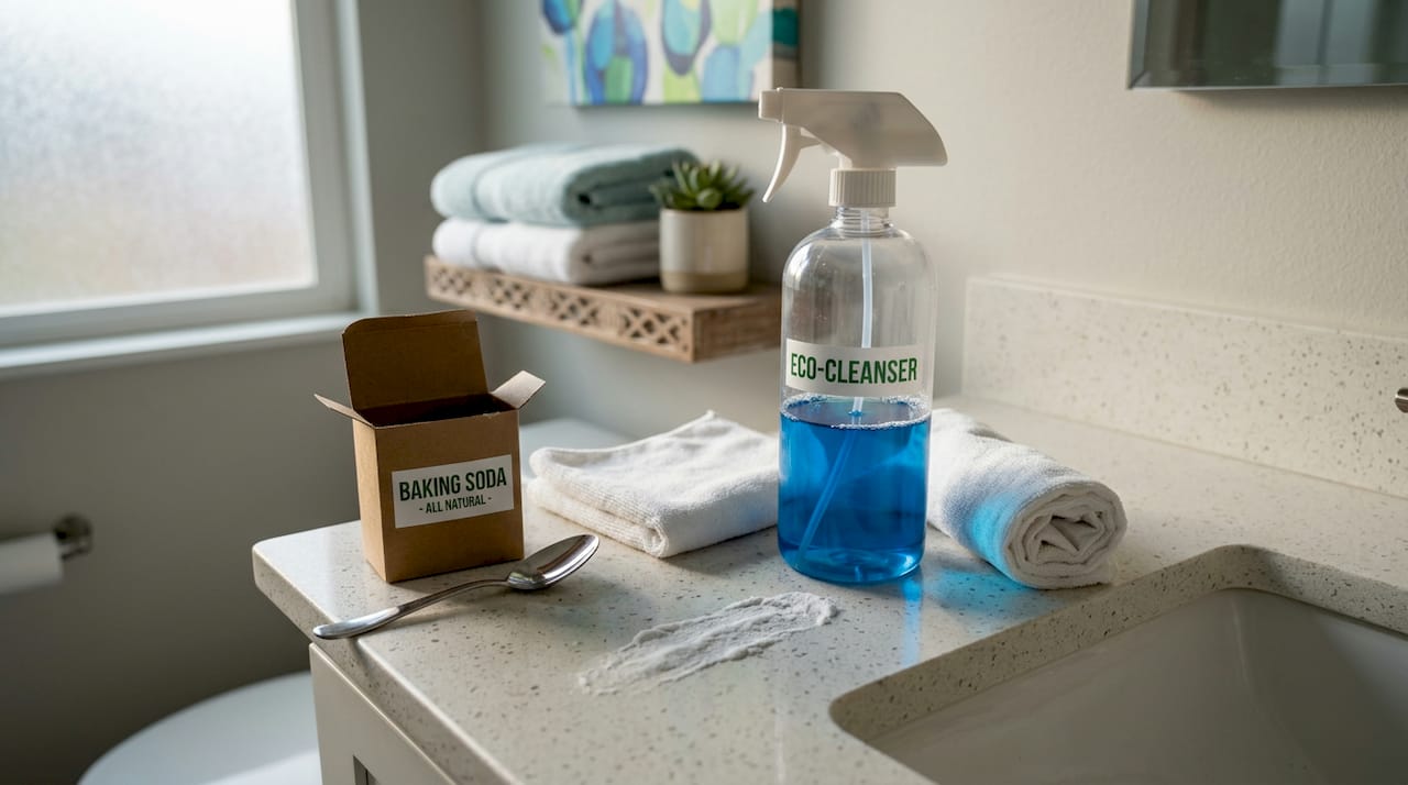 Eco friendly carpet cleaning supplies on counter